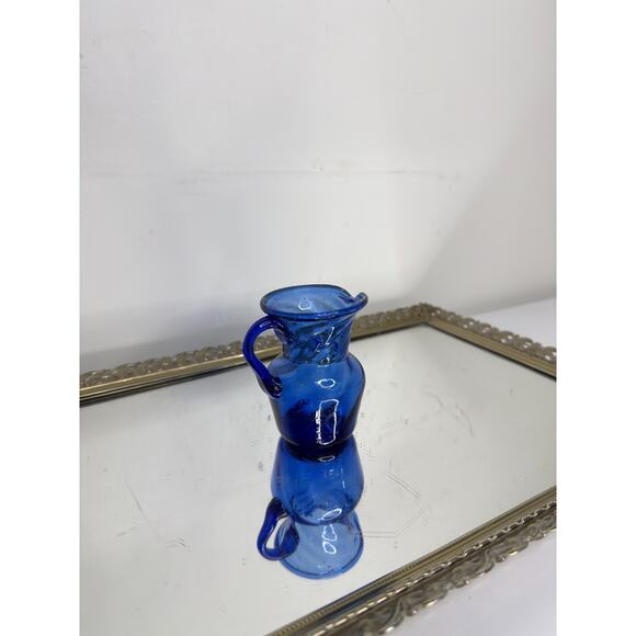 Hand Blown Deep Cobalt Blue Small Pitcher Creamer, Vintage Mexican Avalos - Picture 6 of 10